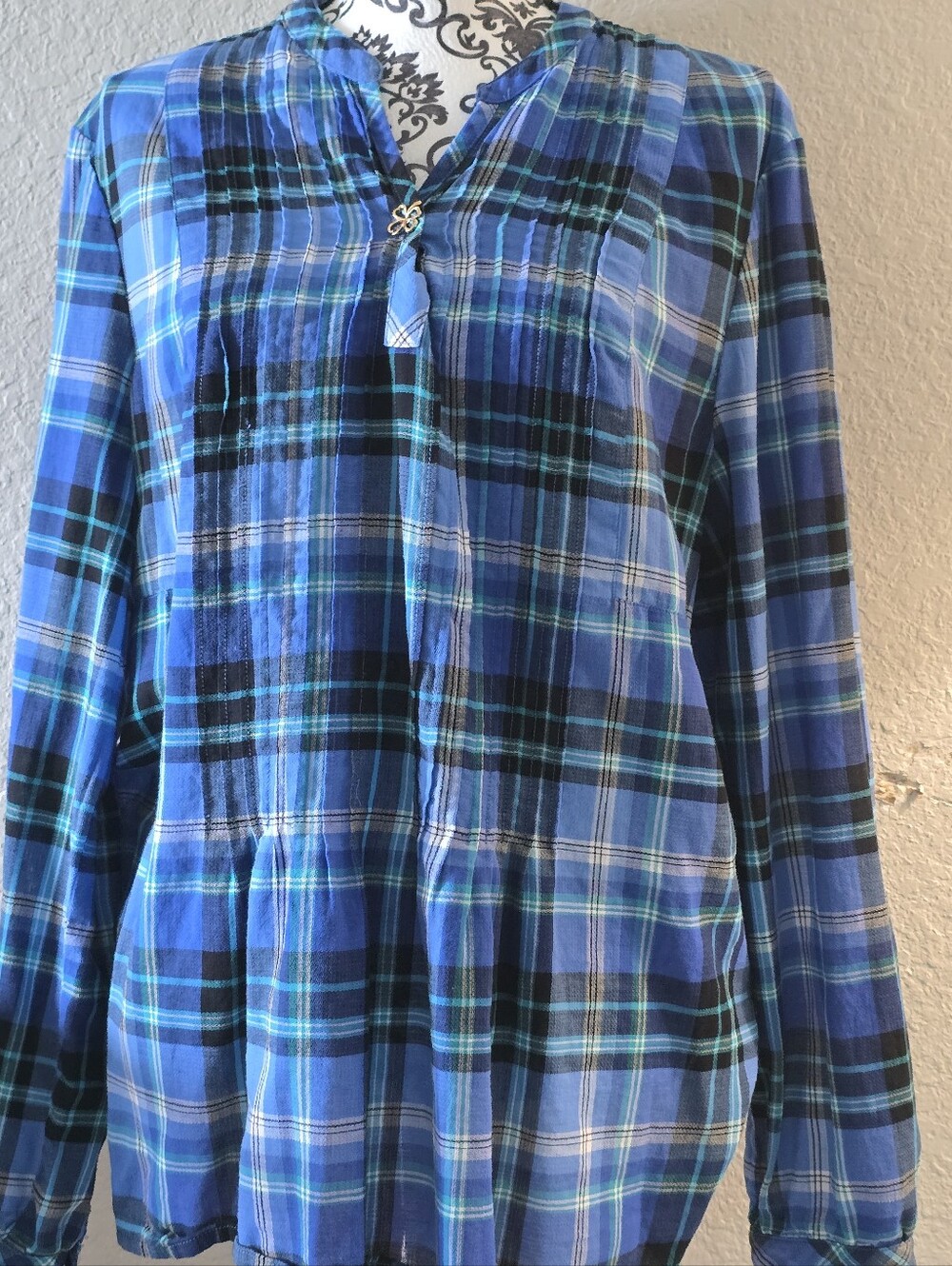 Jones New York Blue Plaid Tunic Top